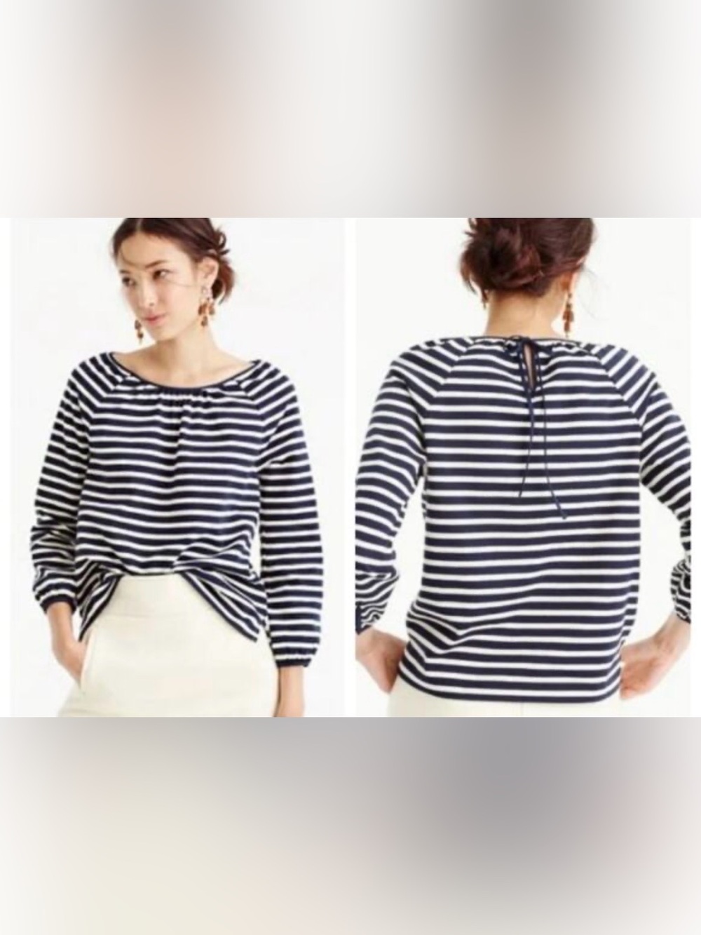 J. Crew Navy and White Striped 100% cotton Long-Sleeve Top